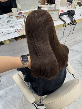 シェノン サントル(CHAINON CENTRE) 黒髪/グレーベージュ/レイヤーロング/前髪パーマ