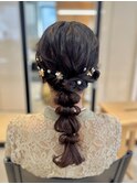 編みおろしポニー　玉ねぎアレンジ　ヘアセット