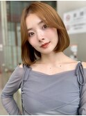 顔まわりカット切っぱなしボブ内巻きボブマロンベージュKA89