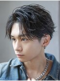 フェザーパーマセンターパートニュアンスパーマ韓国マッシュ黒髪