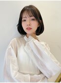 大人ガーリー チョコレート 小顔カット ボブ 薄めバング t516