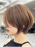 大人ショートボブショートカットココアアッシュレイヤーカット