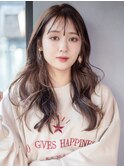 ロング美髪顔周りレイヤー韓国ヘアおくれ毛_F0605