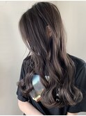 韓国レイヤーロング艶髪ホワイトグレージュミルクティーアッシュ