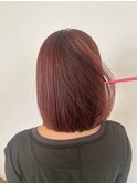 20代30代大人可愛いピンクバイオレット艶カラー切りっぱなしボブ