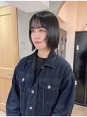黒髪/ボブルフ/ネビージュ/小顔/ワンレン/栄/髪質改善/前髪