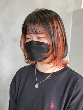 テトヘアー(teto hair) オレンジカラー　インナーカラー　ボブウルフ　デザインカラー