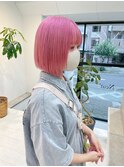 ペールピンクハイトーンカラー/前下がりボブ/ケアブリーチ名古屋
