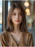 大人可愛いぱつっとセミロングナチュラル×ブラウン系