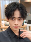 ラウンドマッシュニュアンス波巻きツイストシャドウサーフカール