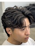 渋谷フェザーパーマメンズマッシュウルフセンターパートカット
