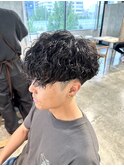 men'sスペインカールパーマフェードカットメンズパーマ