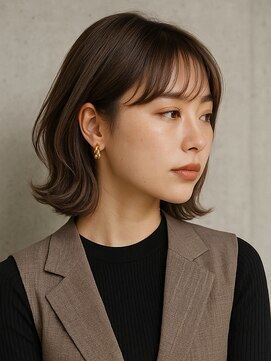ラルジュヘアイコール(Large hair equal =) 外ハネ切りっぱなしボブくびれミディ毛先ワンカール