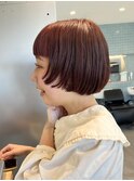 暖色カラー/前上がりボブ/ピンクブラウン