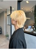 メンズ ハイブリーチブロンドカラーイエロー ふんわりショート