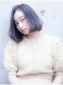 ネイビーカラー×小顔センターパートボブ×黒髪