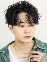 【垢抜け確定パーマ】波巻きセンターパート(原宿/メンズカット/メンズパーマ/波巻き）