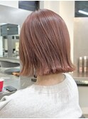 ぱつんとボブ/ピンクベージュ/大人ピンク/ブリーチ/表参道
