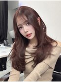 小顔ロングレイヤーカット顔周り春グレージュカラー透明感カラー