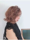 ミントグリーンホワイティアッシュ×ウルフボブ×くせ毛ショート