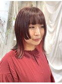 ぱっつん前髪姫カット ステップカット ピンクインナーカラー
