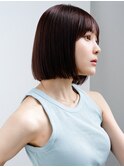 ◯シンプルストレートぱっつん前髪ラベンダーピンクミニボブ美髪