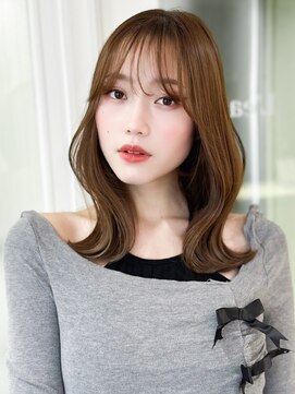 レア 表参道(L'ea) くびれヘアアプリコットオレンジ夏ヘアハイライトカラー