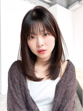 ロング暗めカラー韓国ヘア顔周りレイヤー_F21124