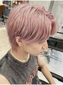 ピンクベージュピンクカラーブリーチカラーメンズセンターパート