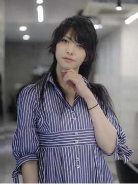 スラップス(SLAPS.) スーパーロング　ウルフ　メンズ　黒髪