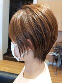 タイト毛束ショートボブ髪質改善ブリーチなしベージュカラー