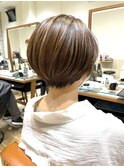 ハイライト入り☆襟足短め丸みショート☆似合わせカット