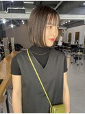 ボブ前髪ありミニボブブリーチなしシースルーマッシュ30代40代
