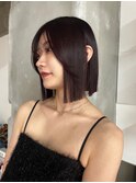 ミディアムボブ大人ボブ暖色ワインレッドチェリーレッド