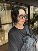 前髪なし黒髪ボブパーマ