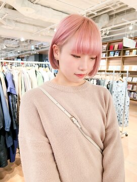 ヘアーエスクールシーユー 枚方T-SITE店(hair S.COEUR×Cu) ダスティーピンク×可愛いミニボブ☆10代20代に人気☆
