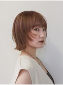 外はねくびれボブオレンジブラウンオレンジベージュ【自由が丘】