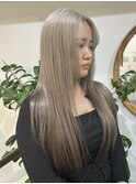 ミルクティーグレージュ小顔ウルフレイヤーくびれロングレイヤー