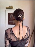 カチモリヘアセットお団子ヘア三つ編みお呼ばれ結婚式二次会