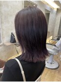切りっぱなしボブ　カシスピンク