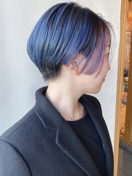 モリオフロムロンドン 原宿本店(morio from London) 【morio原宿】外国人風ショート／個性派デザインカラー／ブルー