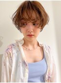 大人可愛いラウンドマッシュ/カジュアルパーマ/オレンジブラウン