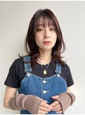 大人ミディアム シースルー前髪フェイスレイヤー丸顔面長K1009