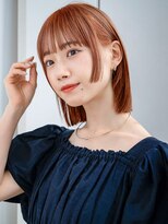 エインアンリー 表参道(AIN.ANLY.) ◯フェイスレイヤーカットぱっつん前髪オレンジレッドミニボブ