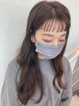 トップヘアー 大元店(TOP HAIR) 波巻きロングワンレングスのオン眉シースルーバング 【つばき】