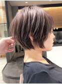 横顔美人ショート/縮毛矯正/白髪ぼかしハイライト
