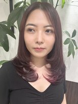 ベルヘアーデザイン 堺東(Belle hair Design)&nbsp;韓国風顔周りレイヤーカットワインレッド堺東20代30代40代
