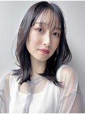 くびれミディアム×黒髪*レイヤーカット*ミディアムヘア*面長