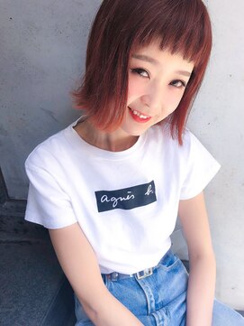 ローランド(Rowland) 切りっぱなしボブ☆外ハネ☆眉上バング☆オレンジカラー