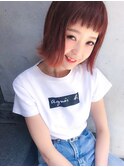 切りっぱなしボブ☆外ハネ☆眉上バング☆オレンジカラー